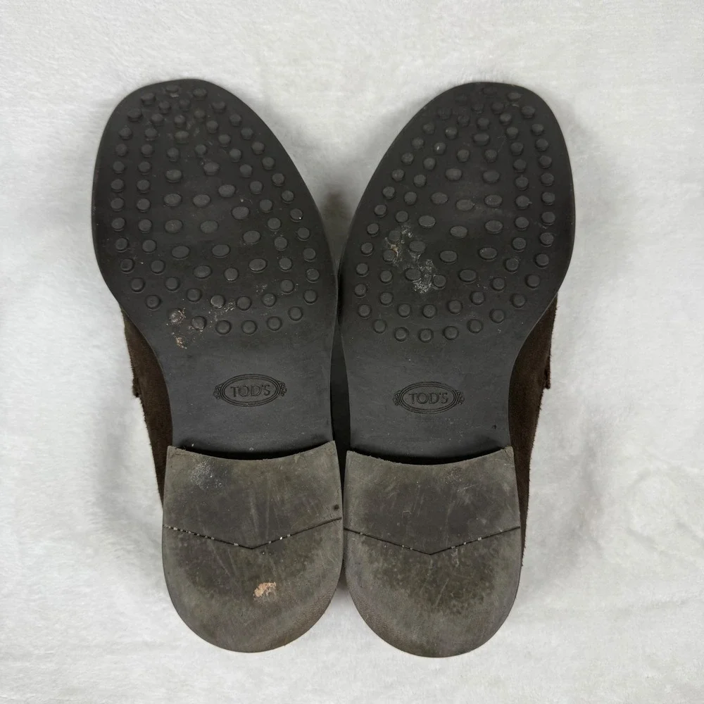 Tods Dark Brown Suede Penny Loafers Made in Italy Mens 5.5‎